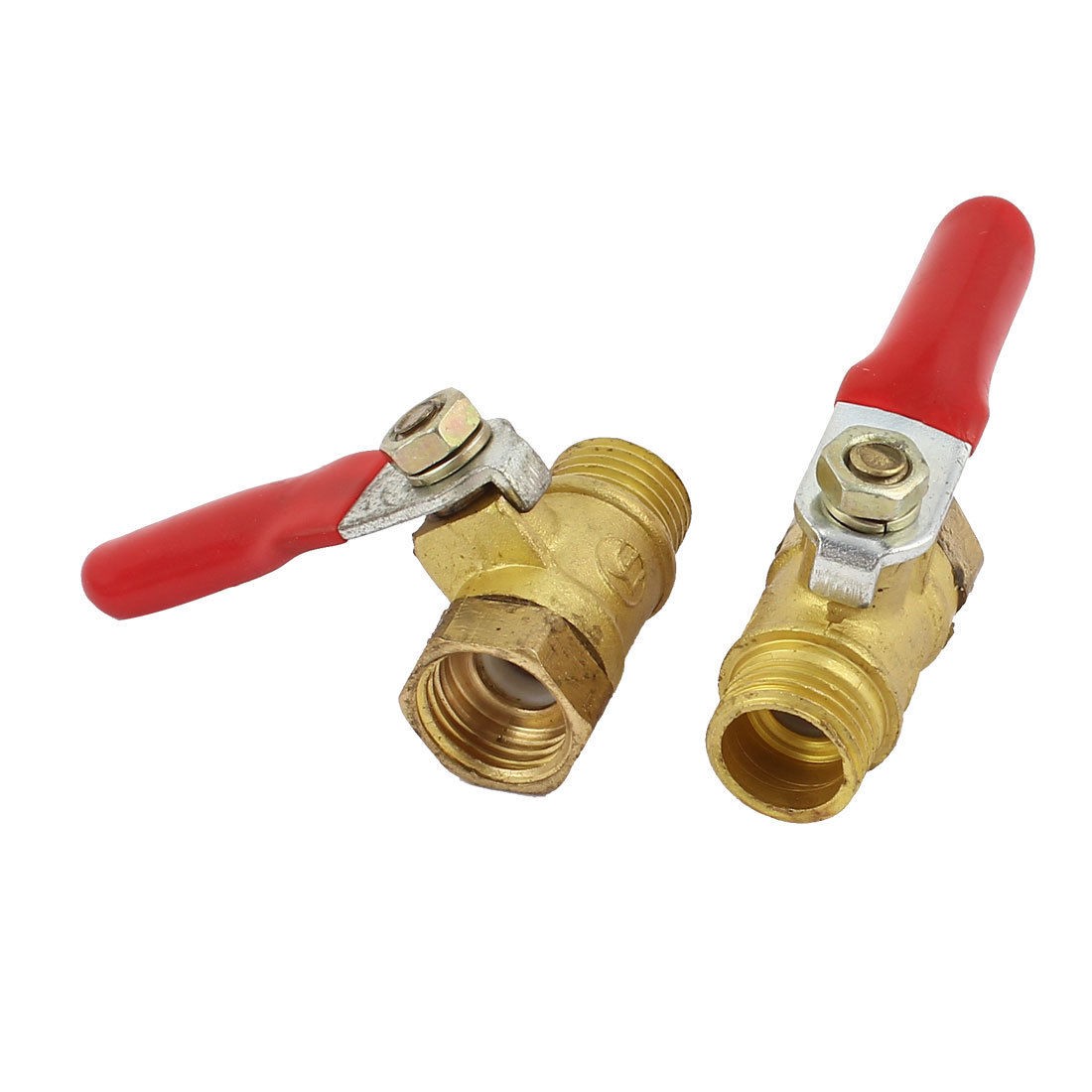 2pcs 1 4PT 13mm Male to 13mm Female Thread Red Lever Handle Ball Valve