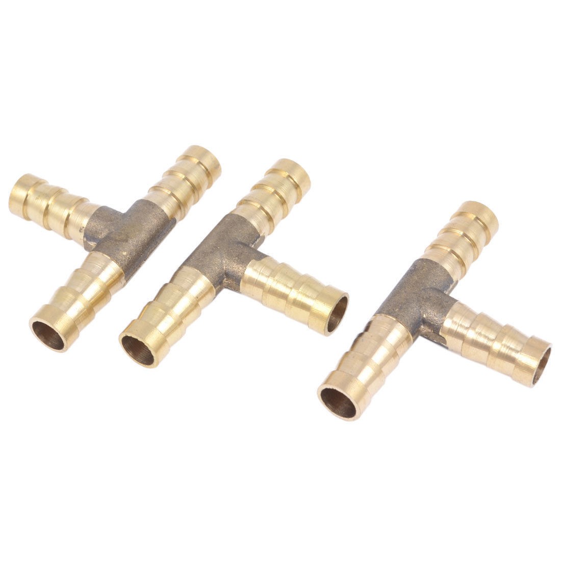 3 Pieces Air Pneumatic Brass T Shape 8mm to 8mm Quick Barb Coupler Connector