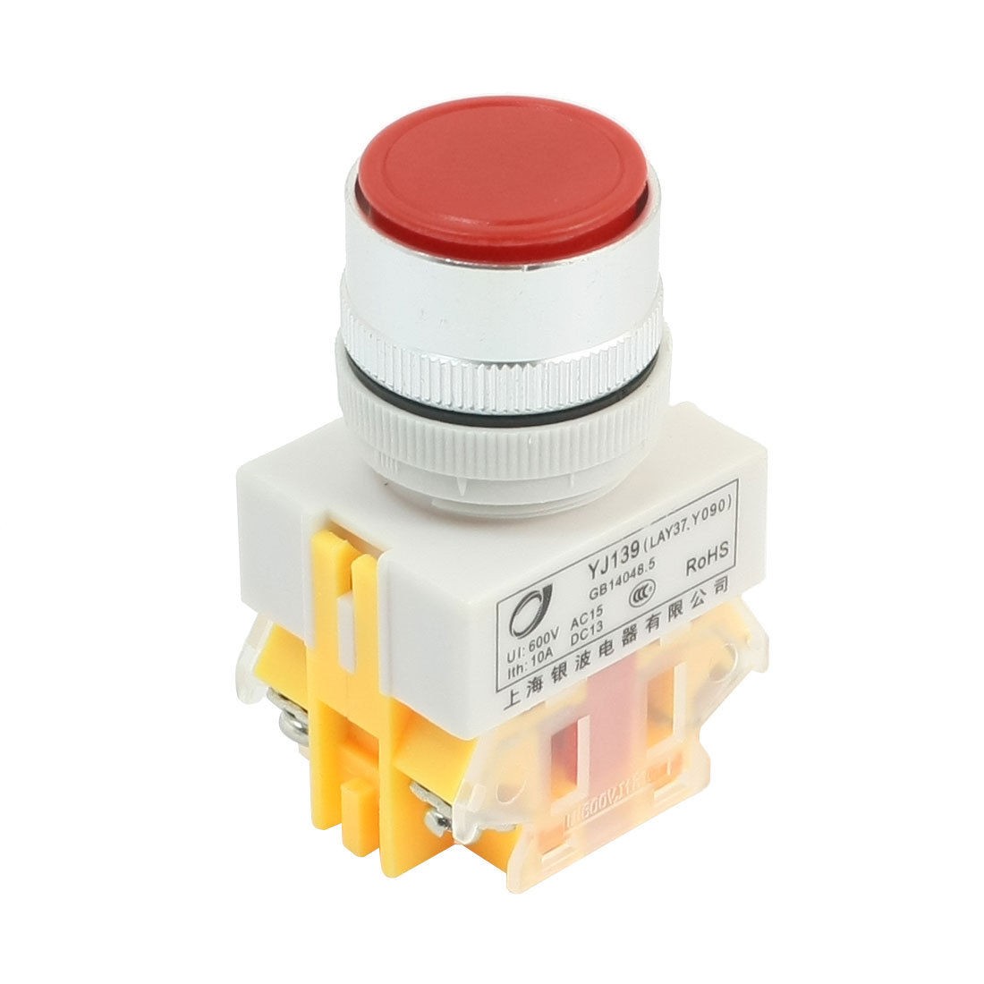 600V 10A No NC 4 Terminals 24mm Dia Red Momentary Pushbutton Switch