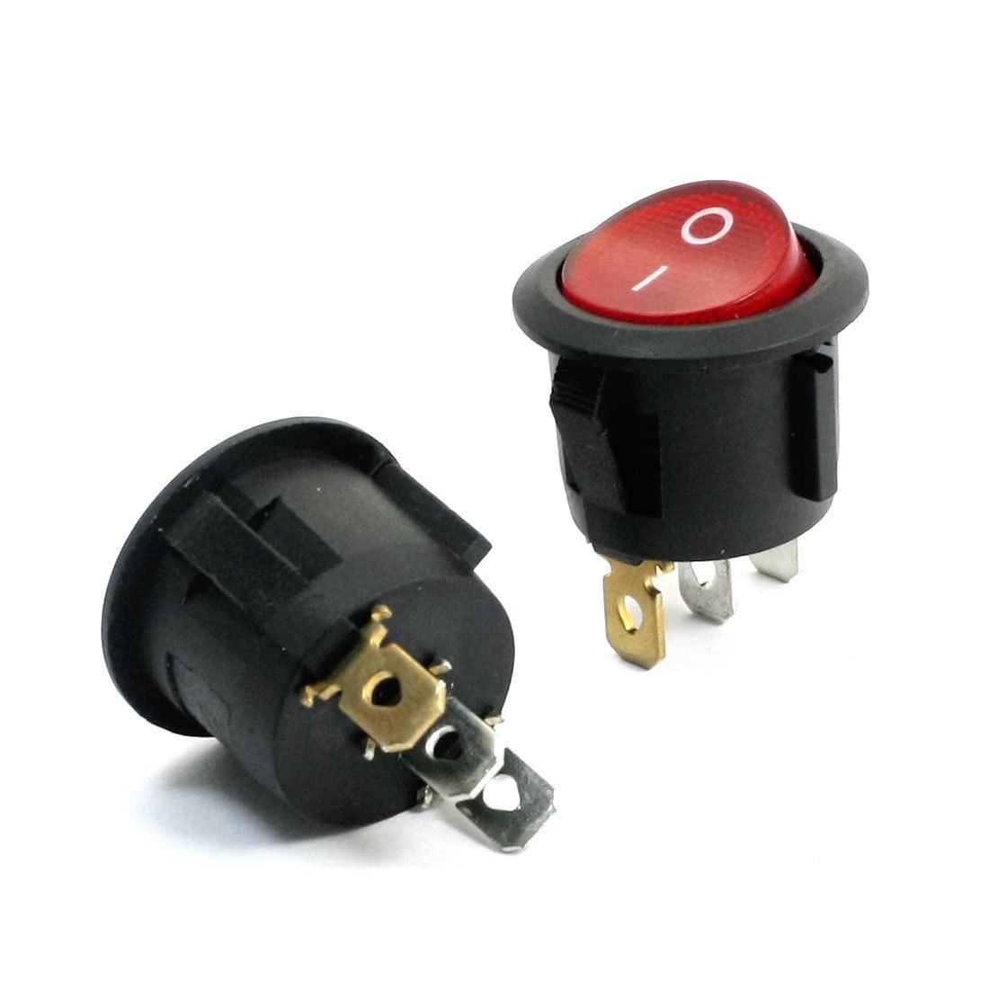 2pcs SPST Red Light on Off 3 Pin Round Boat Rocker Switch AC250V 6A AC125V 10A