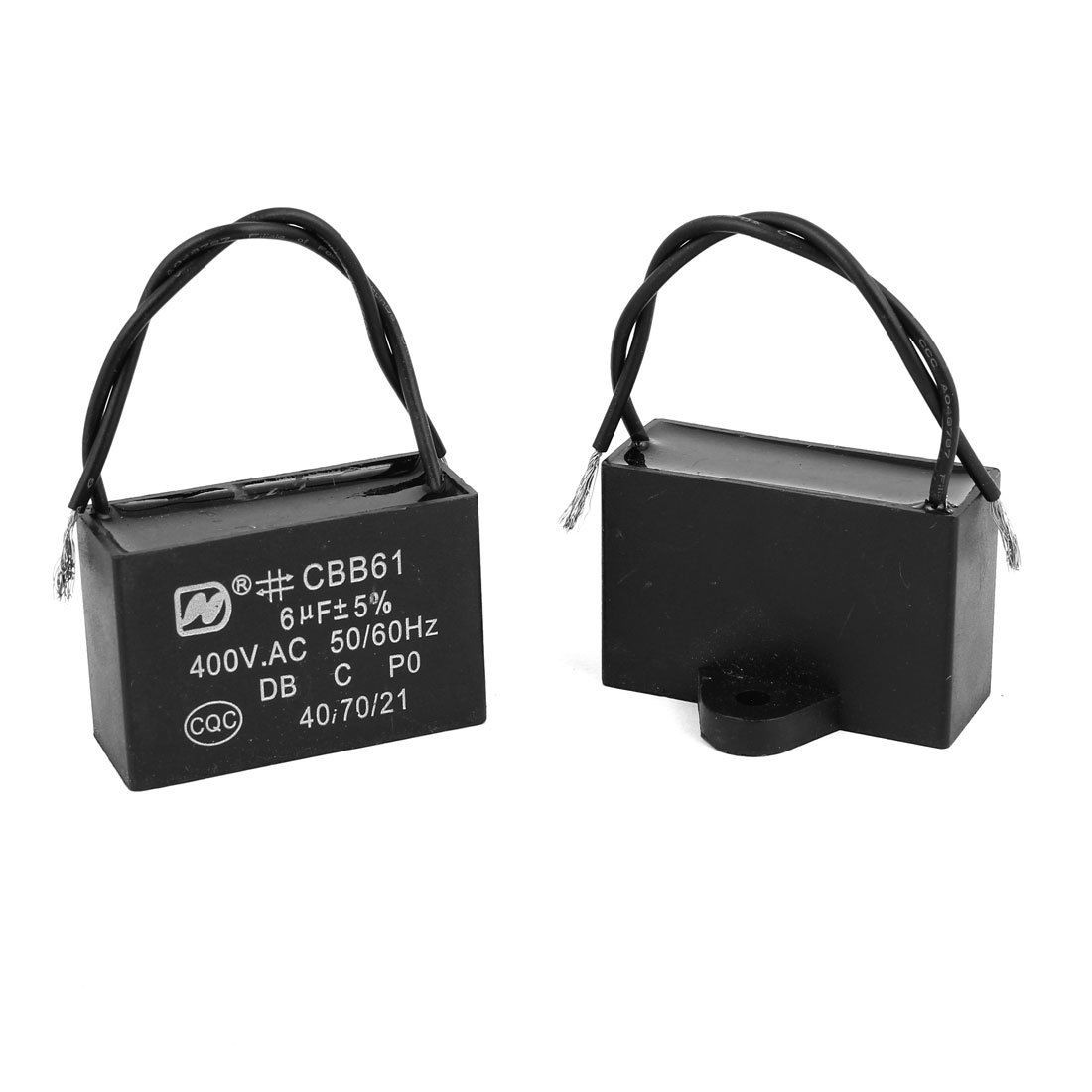 2 Pcs Black AC 400V 6uF Two Wired Lead Ceiling Fan Motor Running Capacitor CBB61