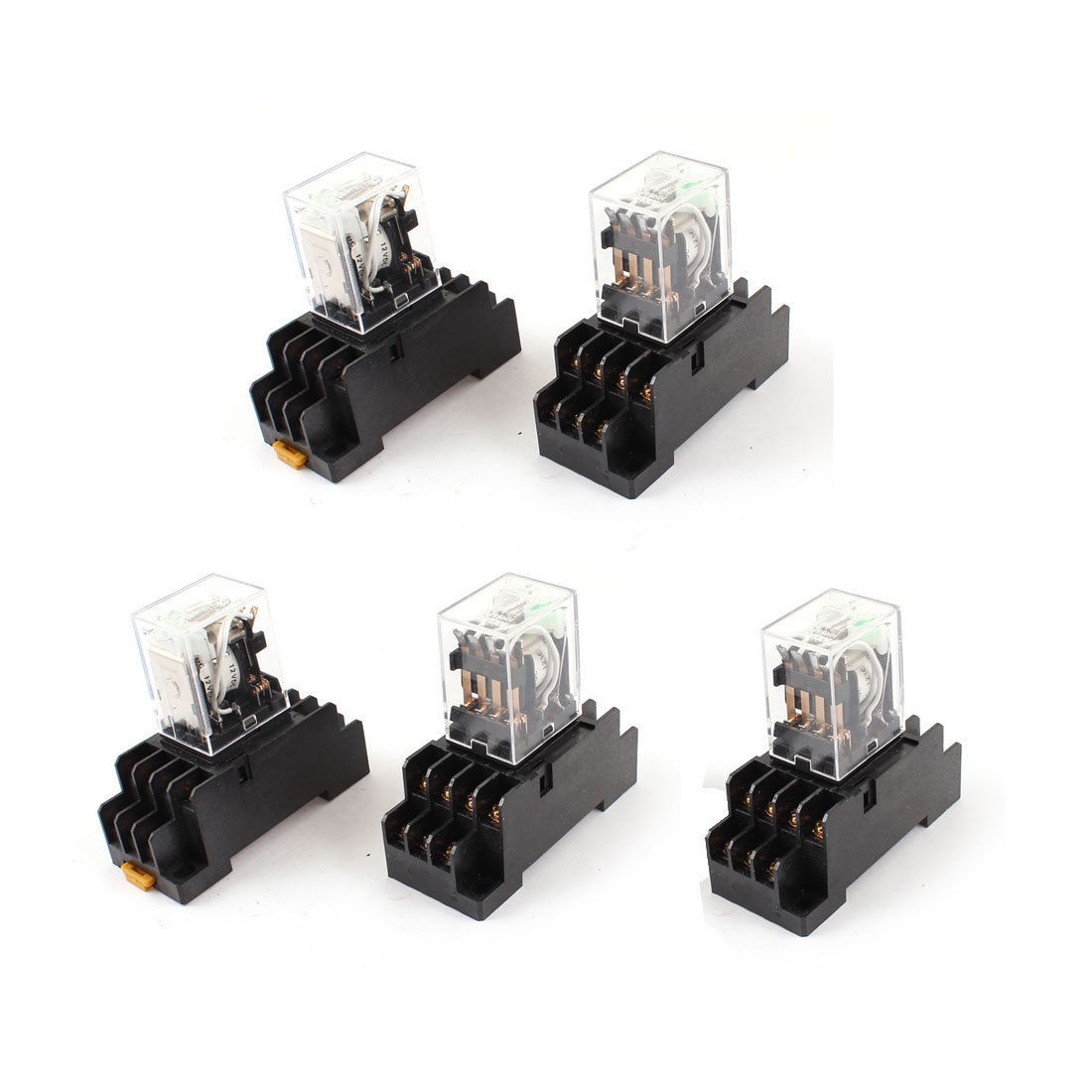 5Pcs DC 12V Coil 4PDT 14 Pin Green LED General Purpose Power Relay w Socket Base