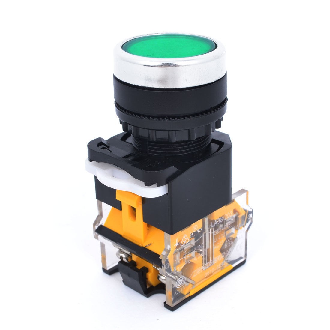 Green Indicator Momentary 1NO 1NC DPST Flat Push Button Switch 400V 10A