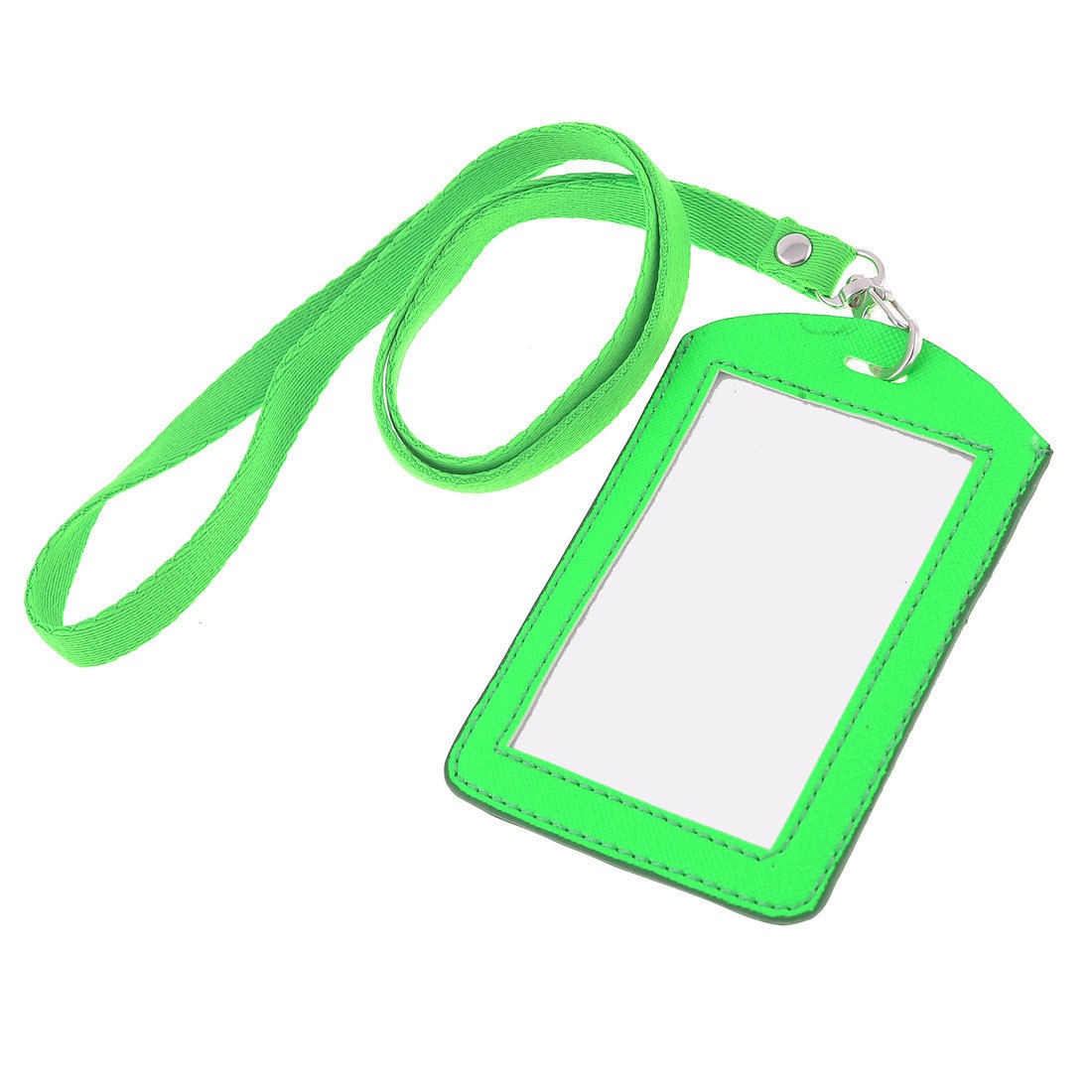 Light Green Faux Leather Vertical ID Badge Card Holder w Neck Strap