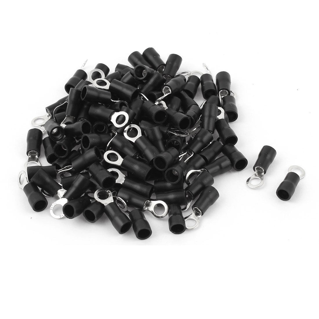 100 Pcs 2 4S Insulated Wire Connector Ring Crimp Terminal Black 16 14AWG