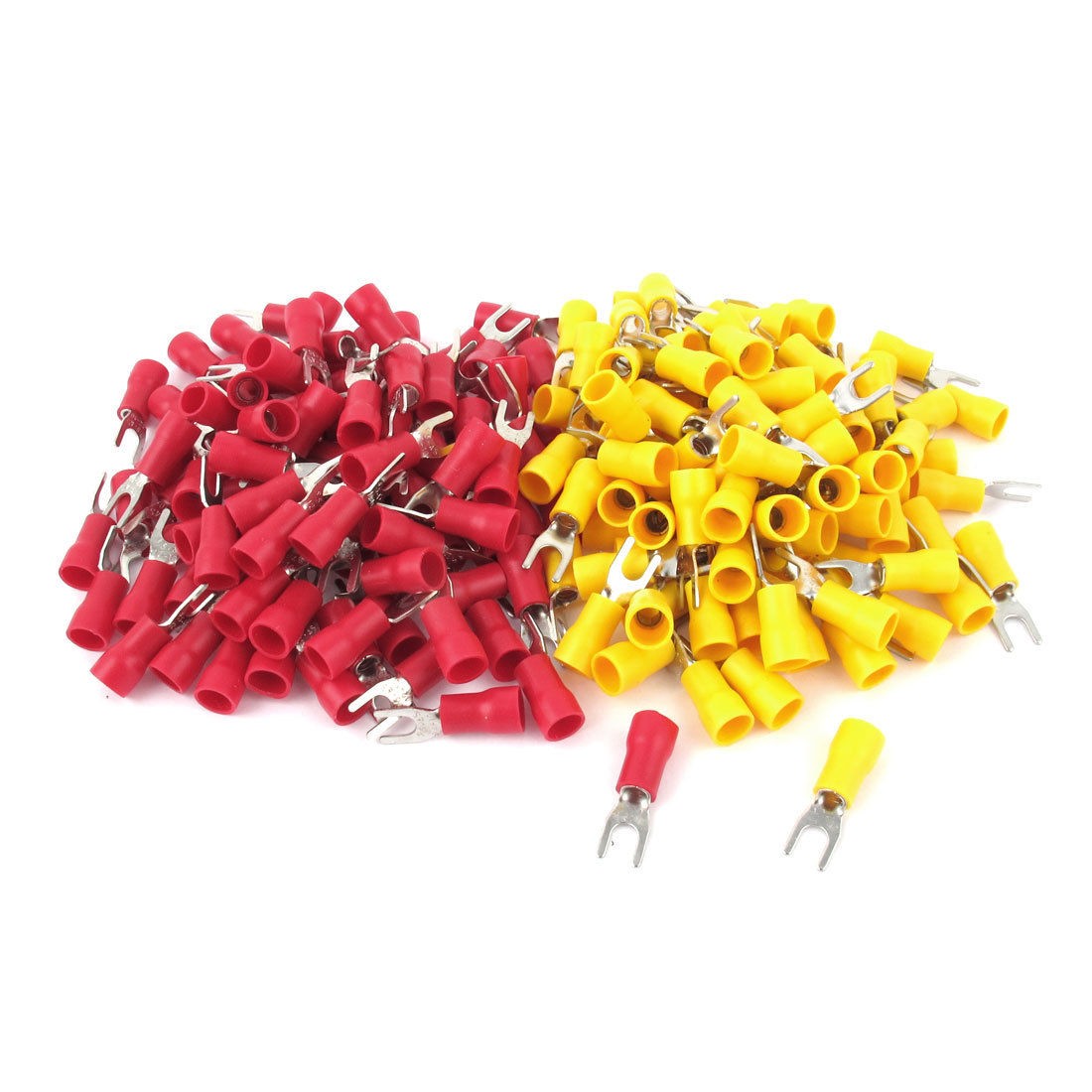 200pcs 12 10 AWG Wire Connector Insulated Fork Spade Terminal 8 Red Yellow