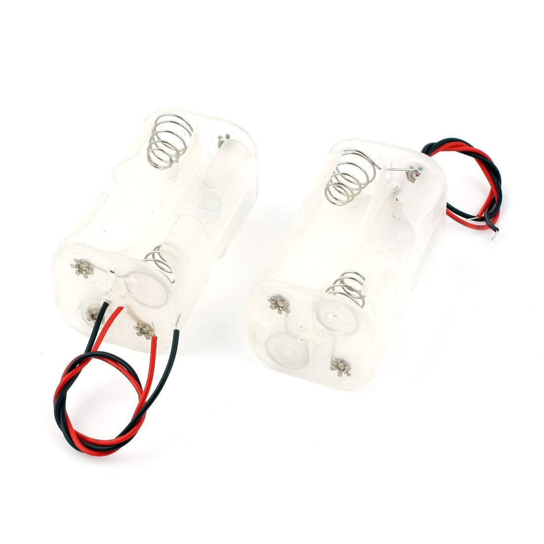 2 Pcs Plastic Wire Leads 4 x 1 5V AA Battery Holder Case Storage Box Clear
