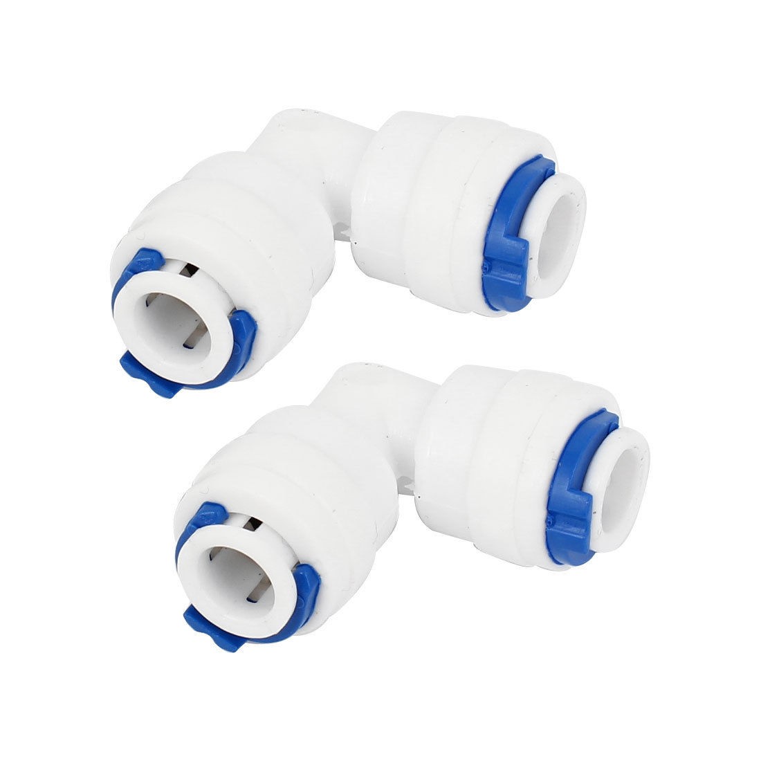 Blue White Plastic L Shape 6 6mm to 6 6mm Water Dispenser Quick Adapter 2pcs