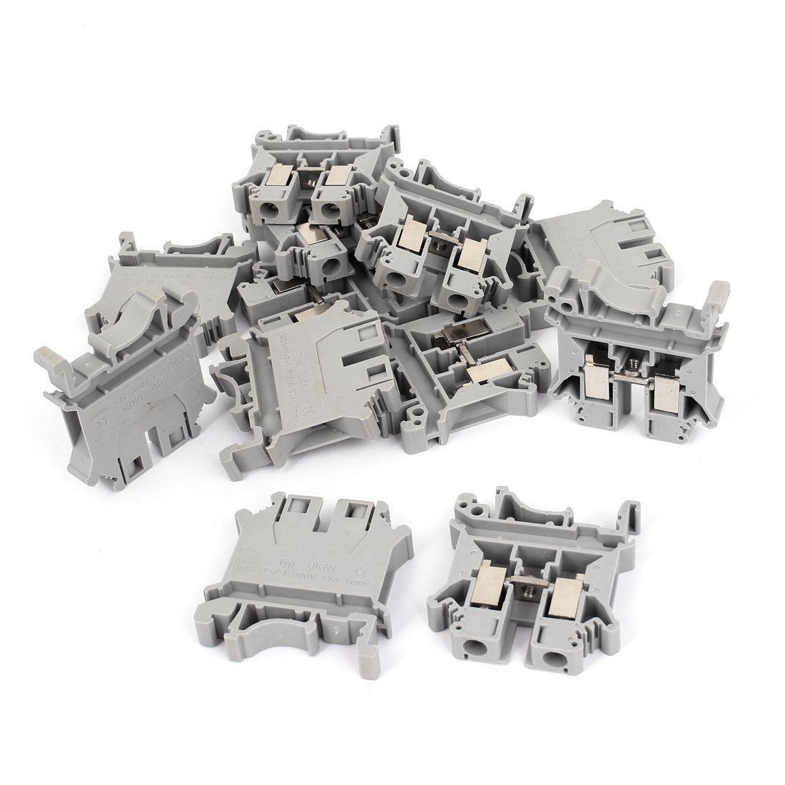 800V 57A 6MM2 UK6N Plastic DIN Rail Terminal Block Gray 12 Pcs