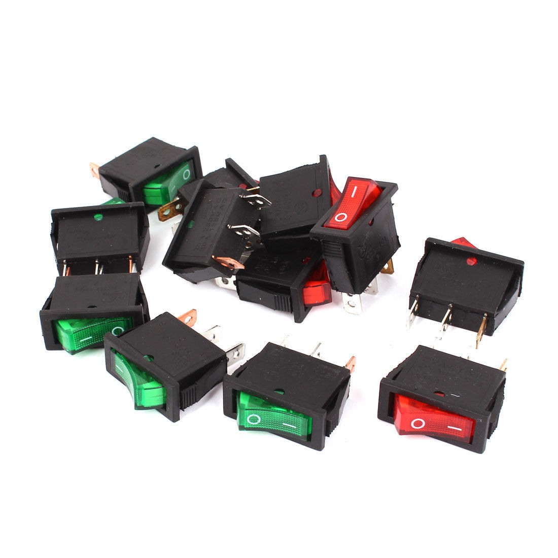 12 Pcs KCD 104 Snap in on Off Green Red LED Rocker Switch AC 250V 15A 125V 20A