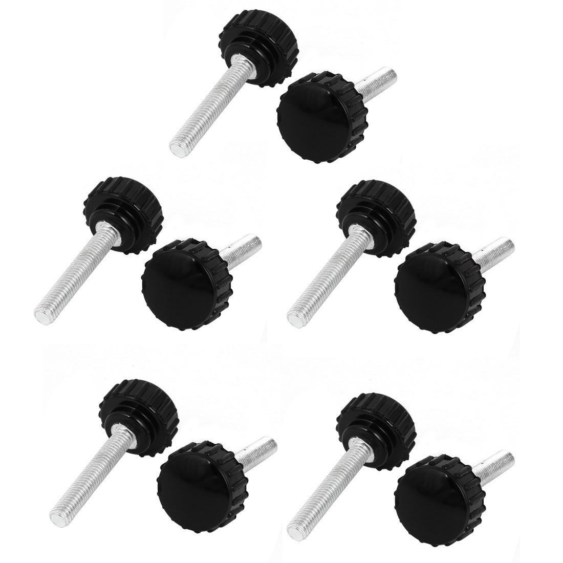 Lathe M5 x 18mm x 30mm Black Round Head Thumbscrew Knurled Knobs 10 Pcs