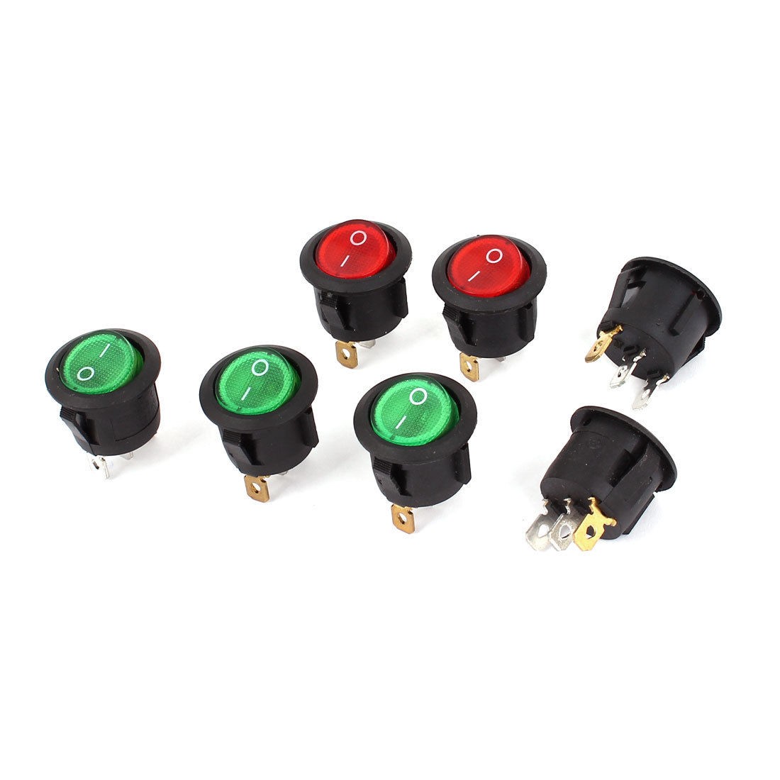 AC 250V 10A 125V 6V 3 Pin SPST Red Green Lamp Panel Mounted Rocker Switch 7pcs
