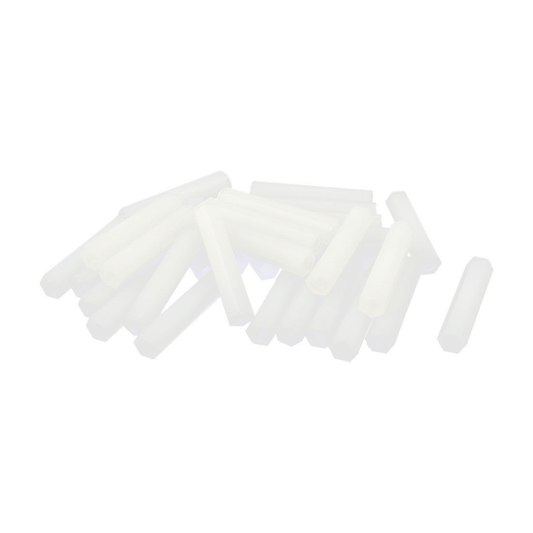 30mm M3 Female Thread White Nylon Hex PCB Spacer Standoff Nut Pillar Pack of 20