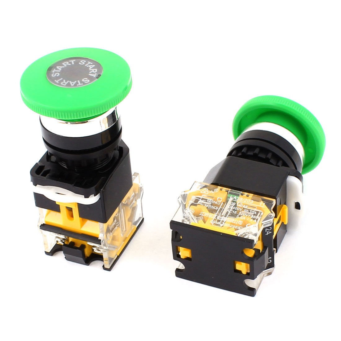 2pcs Panel Mount Momentary DPST 4 Terminals Emergency Stop Switch AC 400V 10A