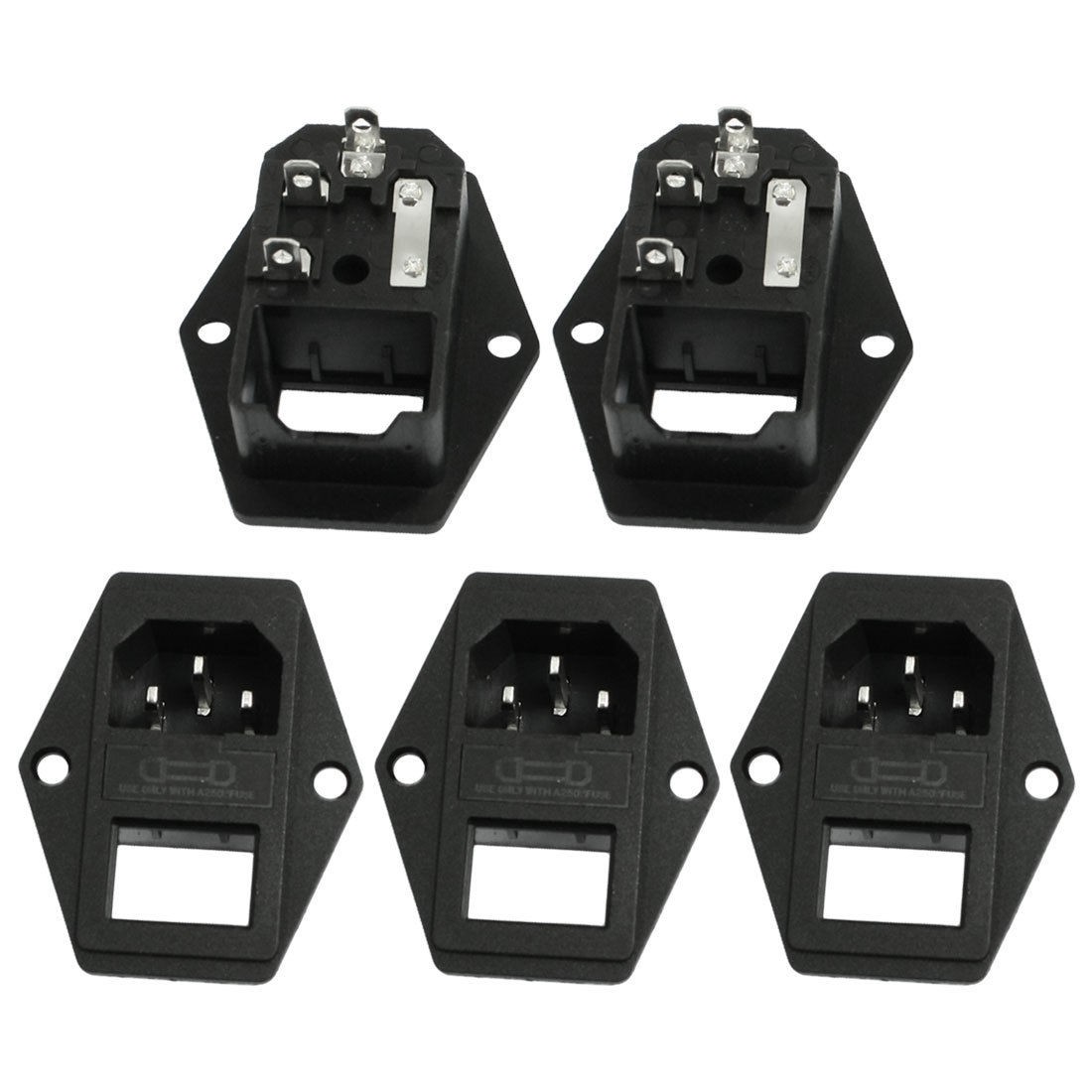 5 Pcs AC 250V 15A IEC 320 C14 3 Pin Clamp Type Power Inlet Socket