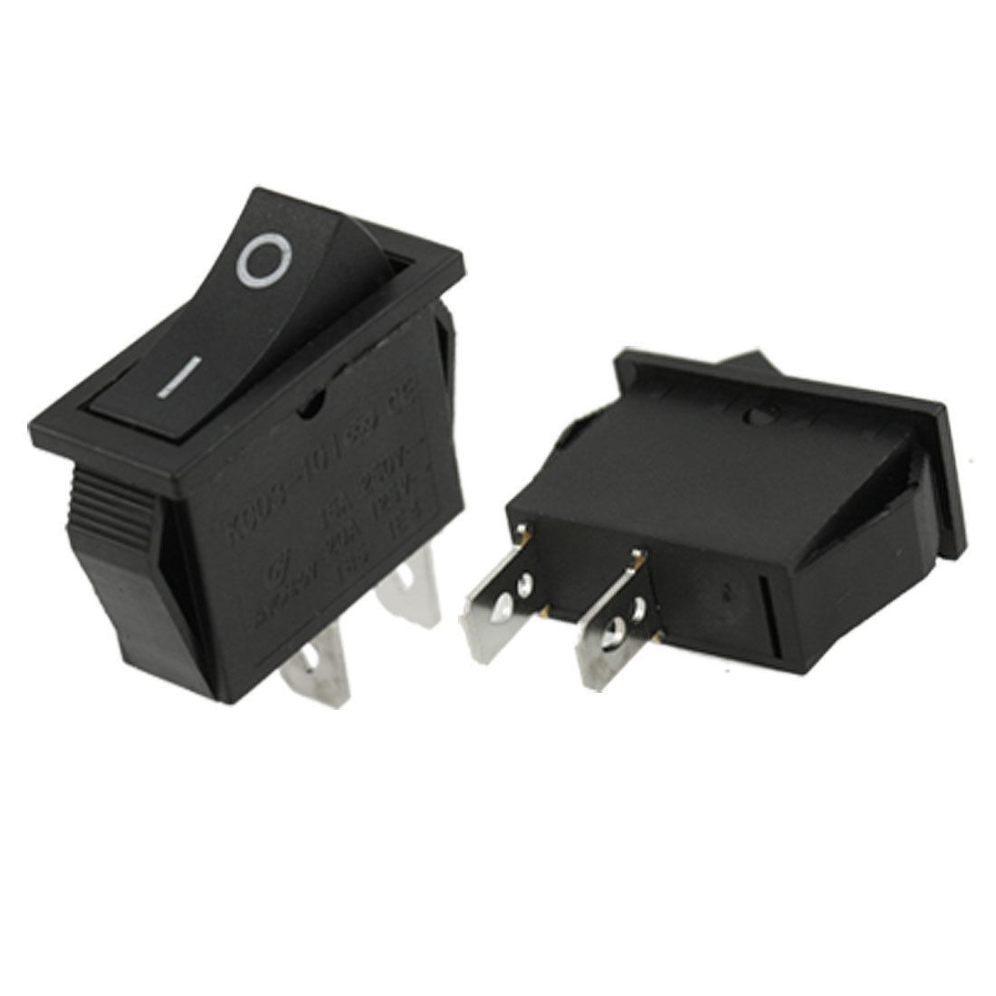 2 Pcs Black Snap-in On Off I/O SPST Rocker Switch 2 Pin 15A/250V 20A/125V AC