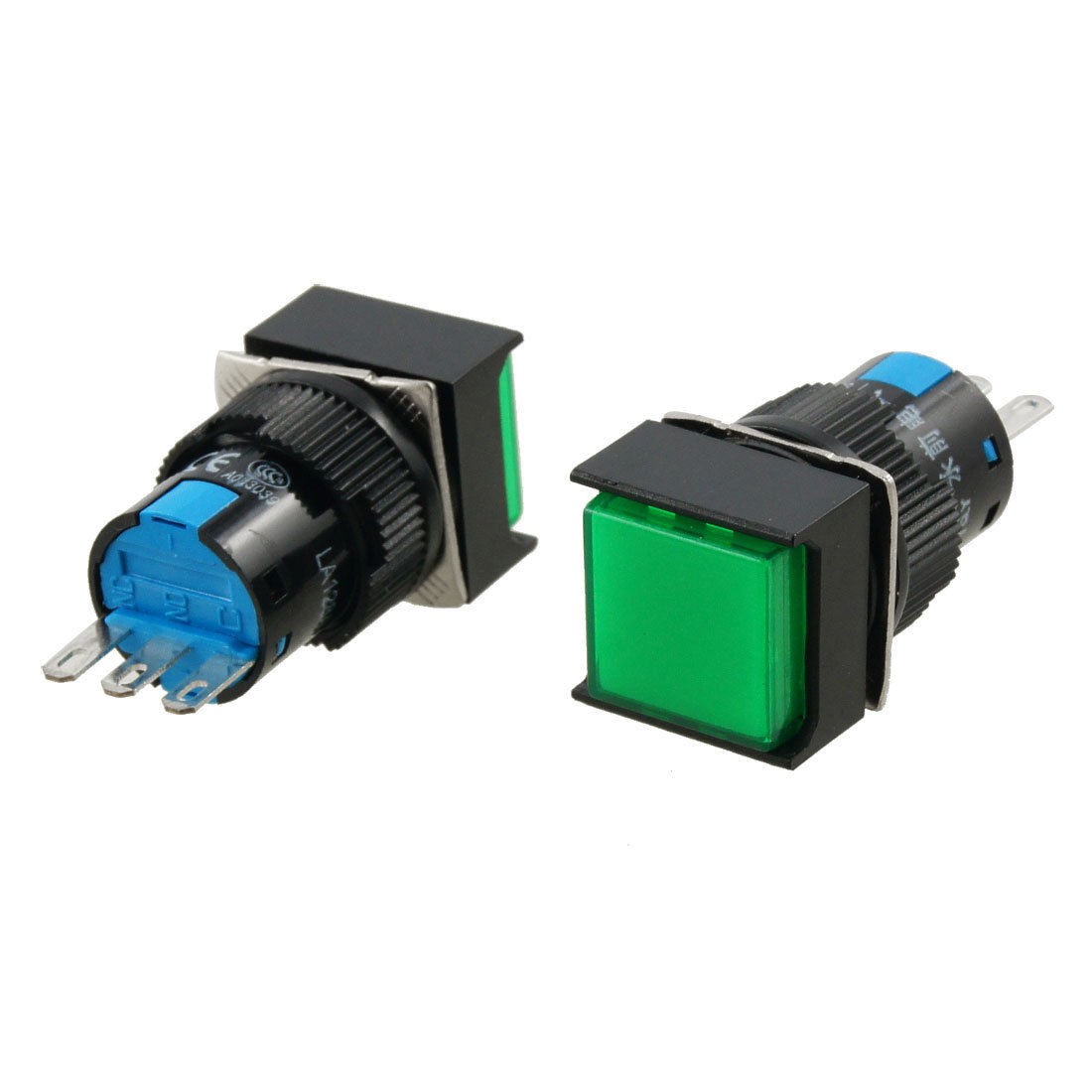 2 Pcs  AC 250V 5A SPDT NO NC Green Square Cap Latching Push Button Switch