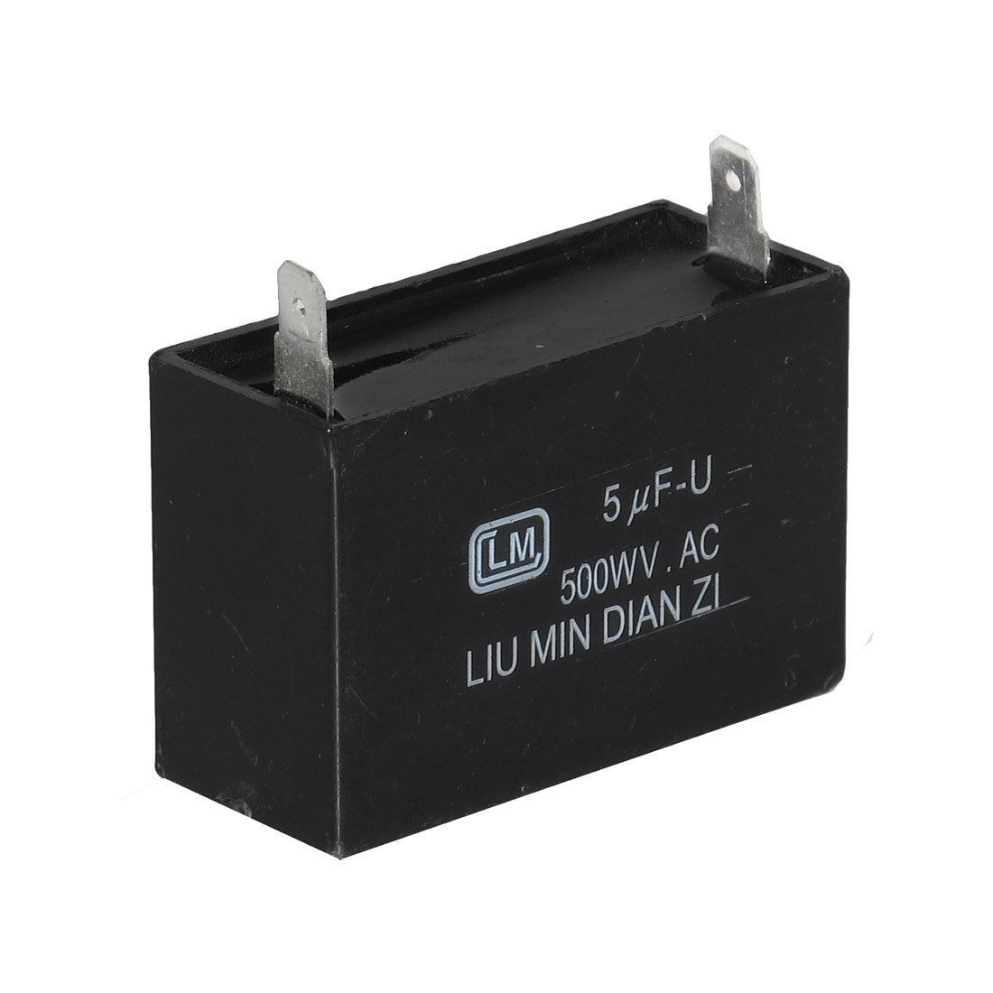 Black Cover 2 Terminal Pin 500WV AC 5 uF Motor Run Ceiling Fan Capacitor