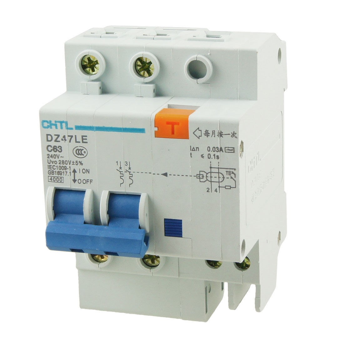 DZ47LE C63 63A 240A Rated Current 2 Pole ELCB Earth Leakage Circuit Breaker
