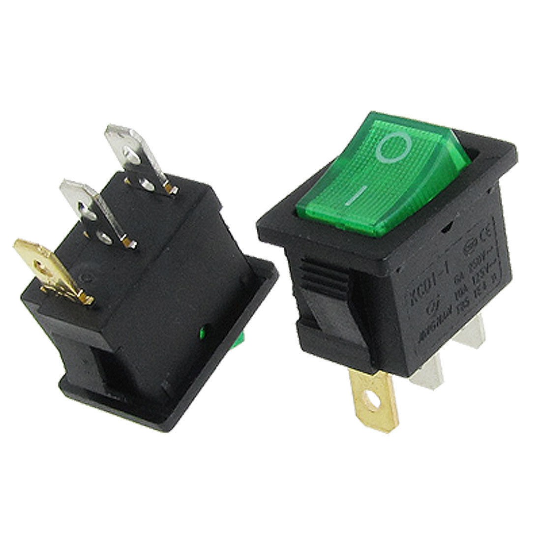 2 x AC 6A/250V 10A/125V Green Light ON-OFF SPST Snap In Boat Rocker Switch 3 Pin
