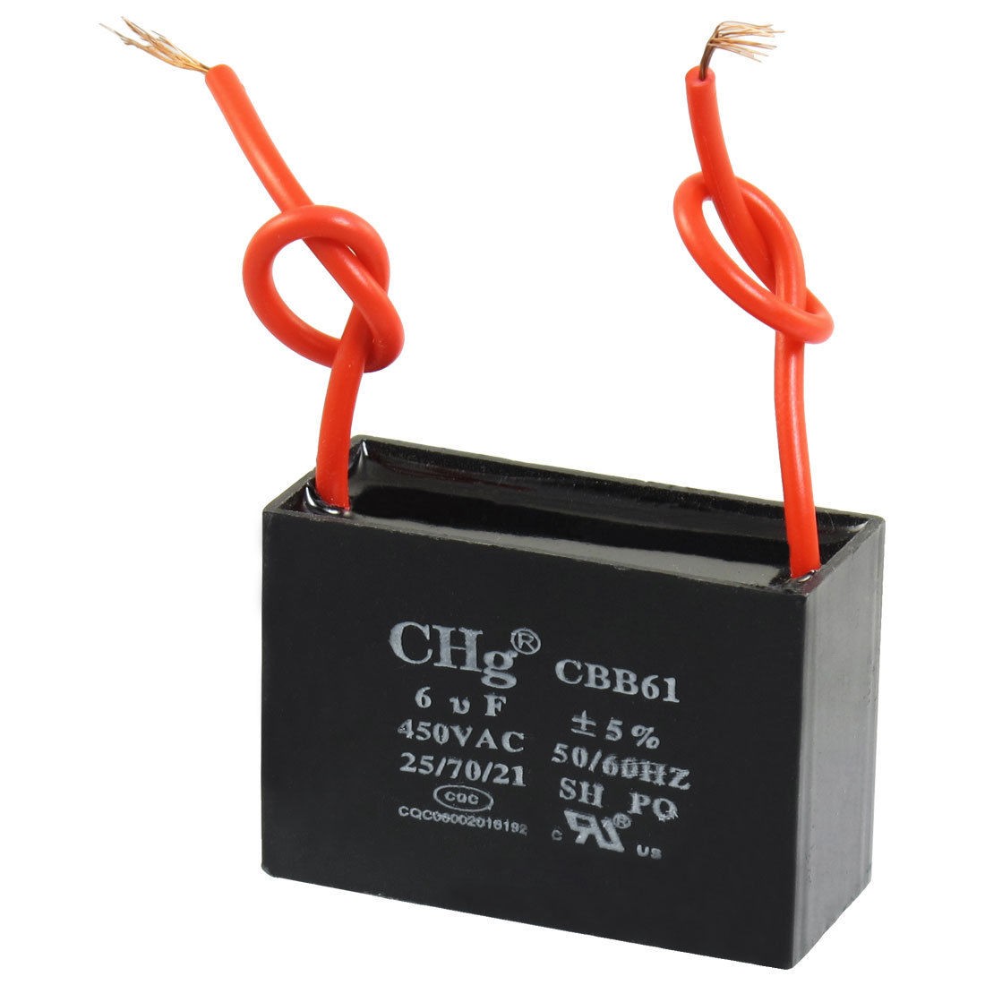 CBB61 6uF AC 450V Rectangle 2-Wire Non Polar Motor Run Capacitor