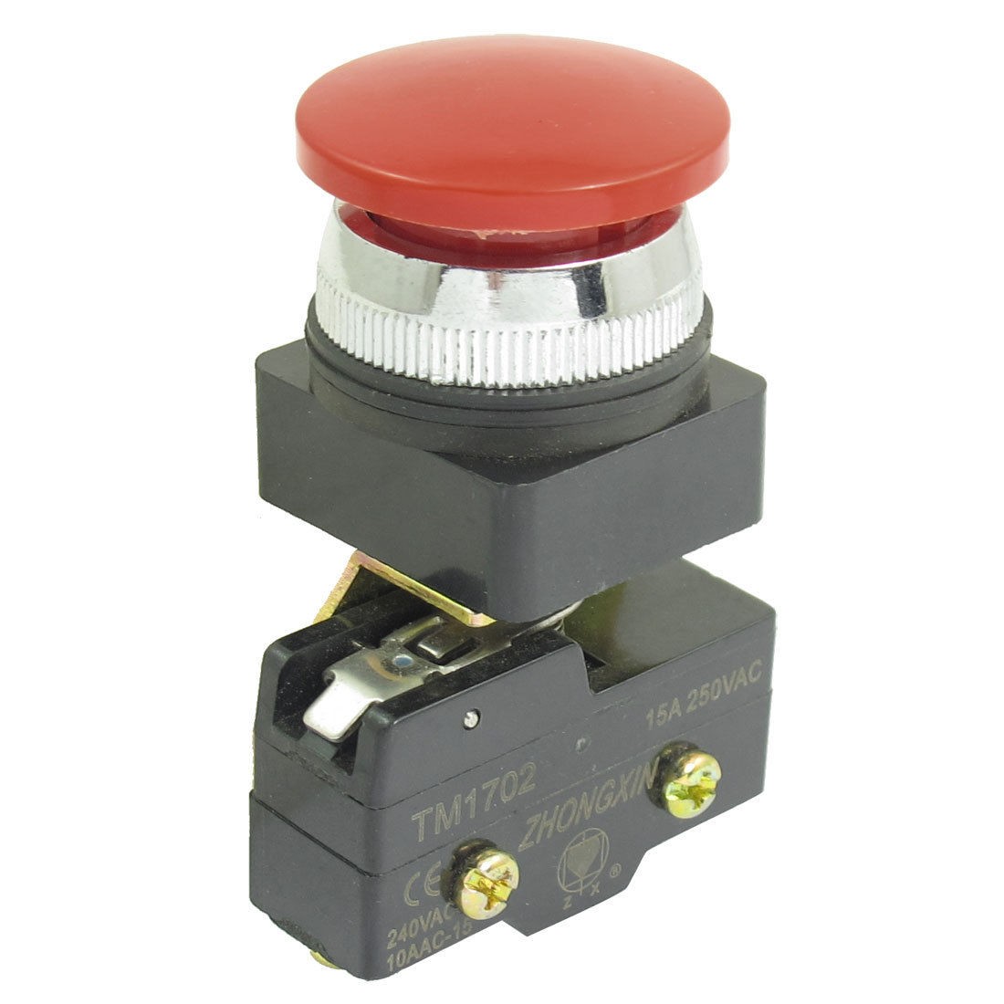 AC 250V 15A 1NO 1NC 30mm Thread Momentary Red Mushroom Button Micro Switch