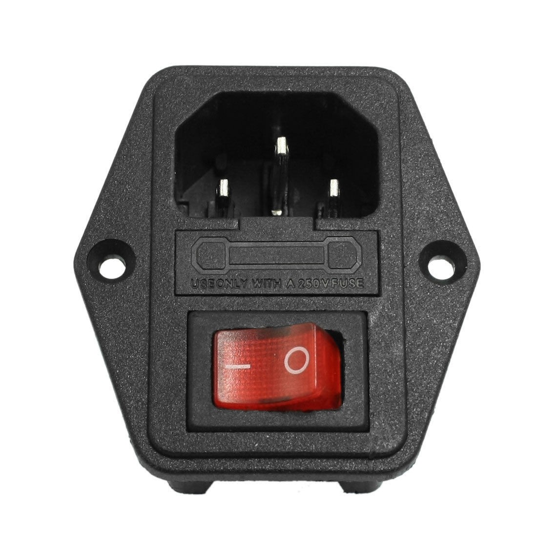 3P IEC320 C14 Power Socket AC 250V 10A w Fuse Holder Black Red
