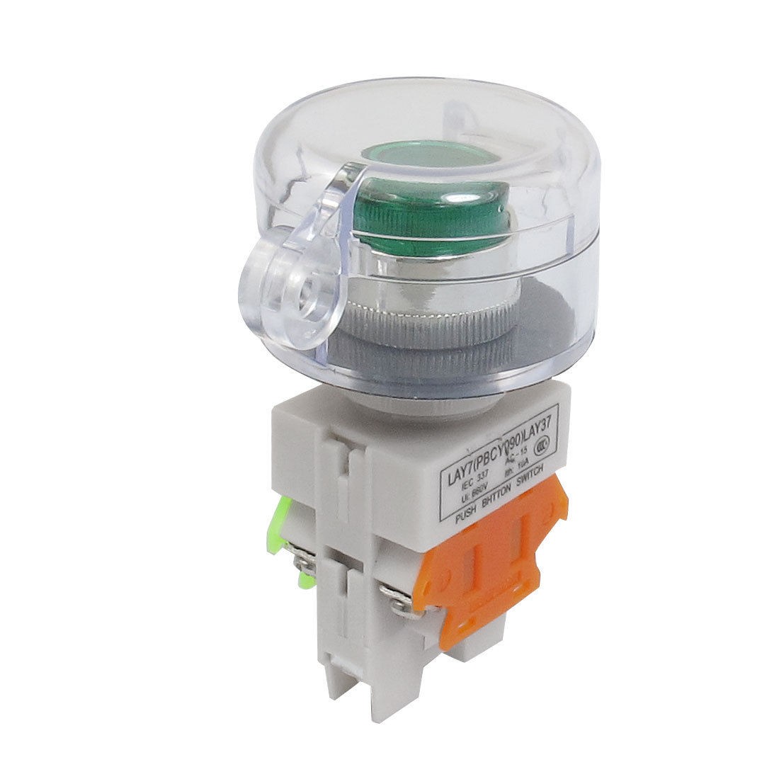 DC 24V Green Illuminated Light 1NO 1NC Latching Clear Cover Push Button Switch 