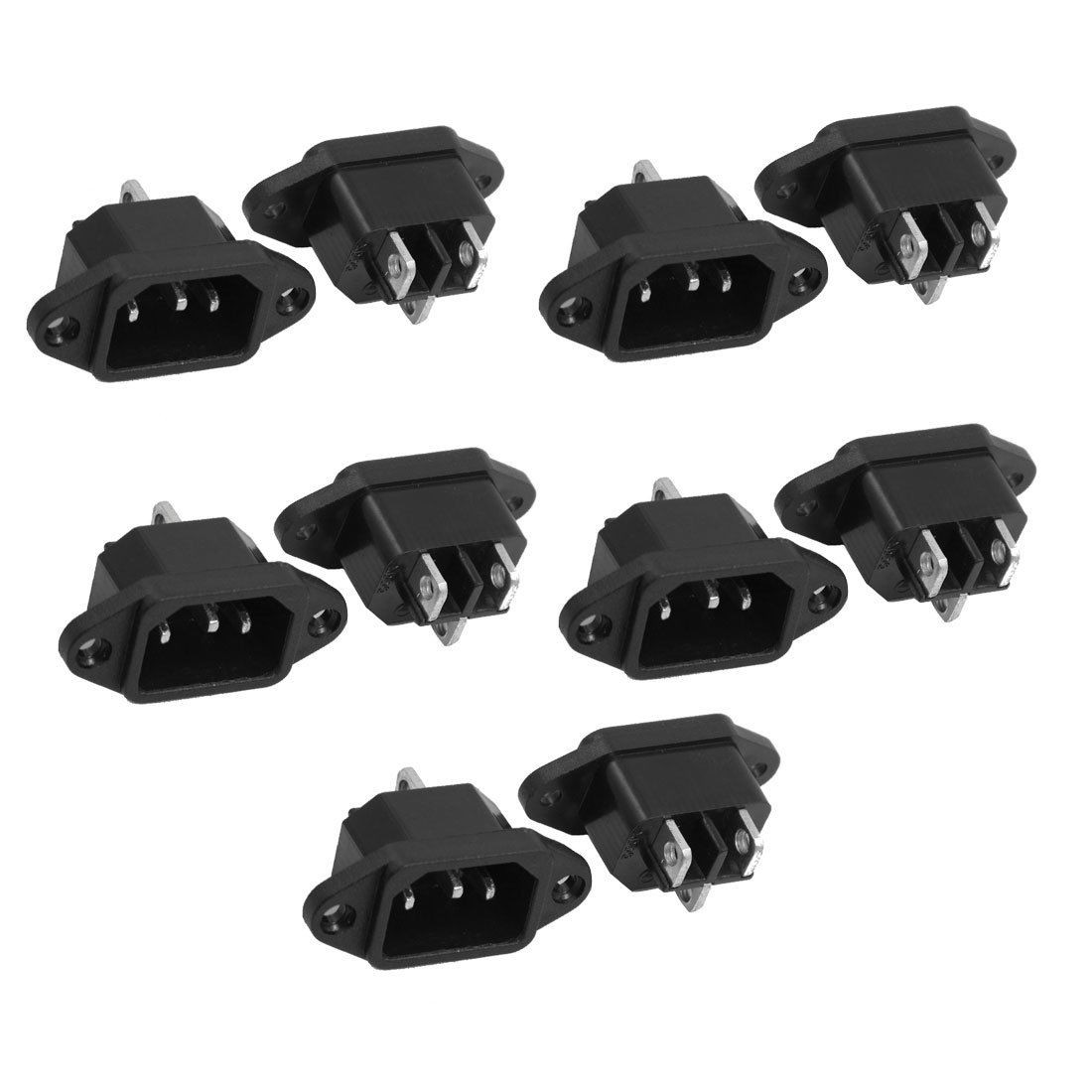 10 Pcs AC 250V 10A Flat Head 3P C14 Male Plug Power Inlet Socket Connector Black