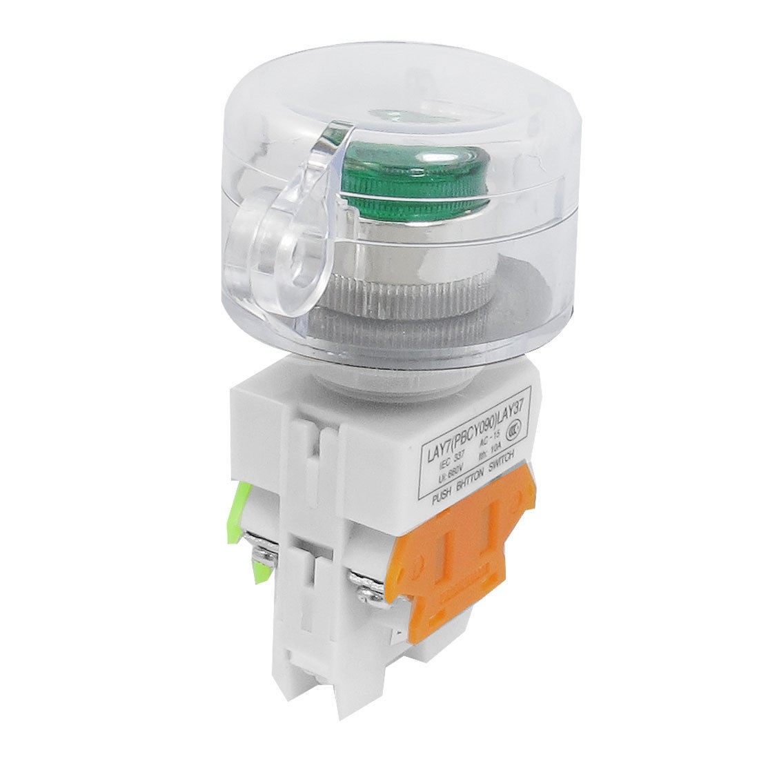 AC 220V Green Illuminated Light 1NO 1NC Latching Clear Cover Pushbutton Switch