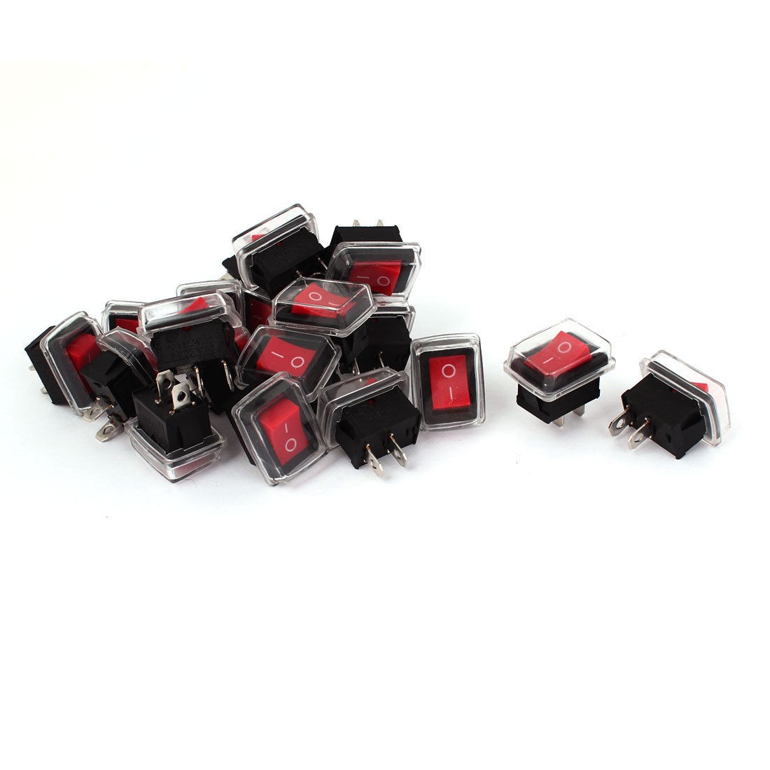 20pcs AC 250V 6A 125V 10A SPST 2 Pin on Off Rocker Switch w Waterproof Cover