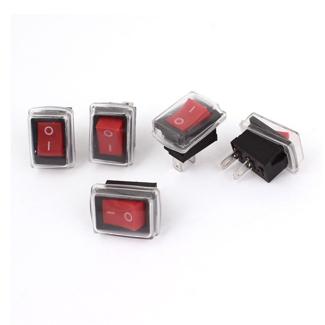 5pcs AC 250V 6A 125V 10A SPST 2 Pin on Off Rocker Switch w Waterproof Cover