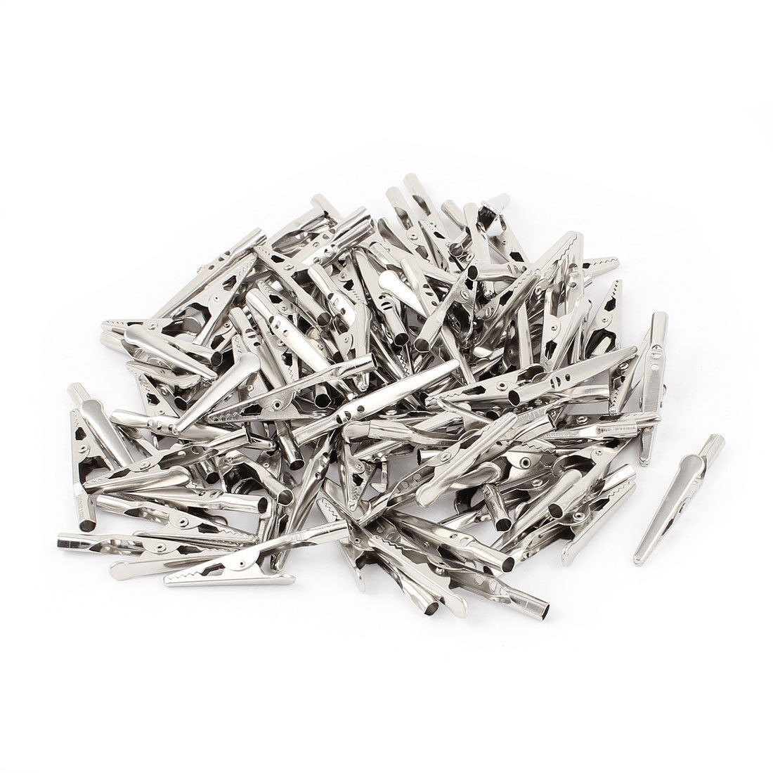 100 Pcs Electric Test Crocodile Alligator Clips Clamps Silver Tone