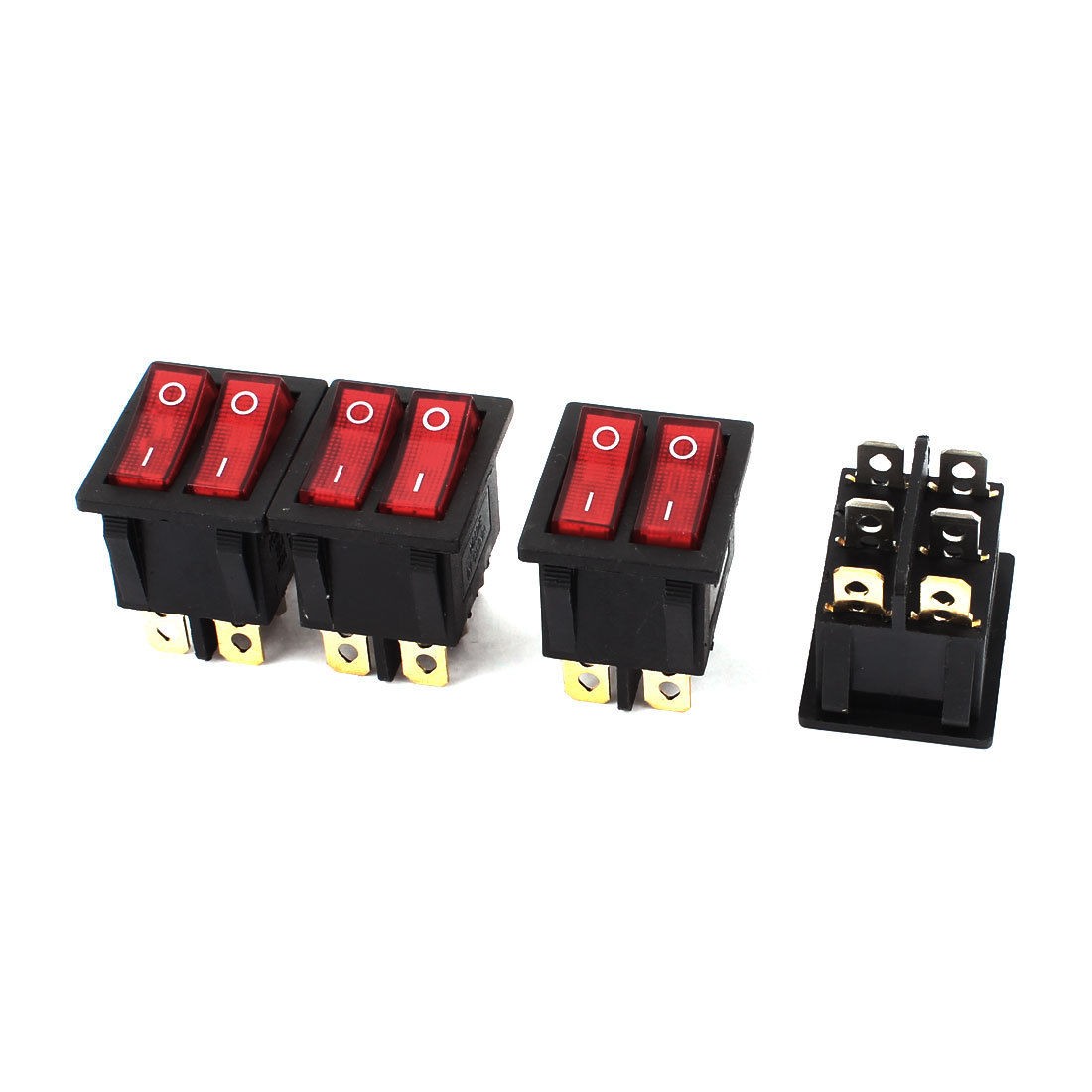 AC 250V 15A 125V 20A Red Lamp 2 SPST on Off 6pin Snap in Rocker Switch 4pcs