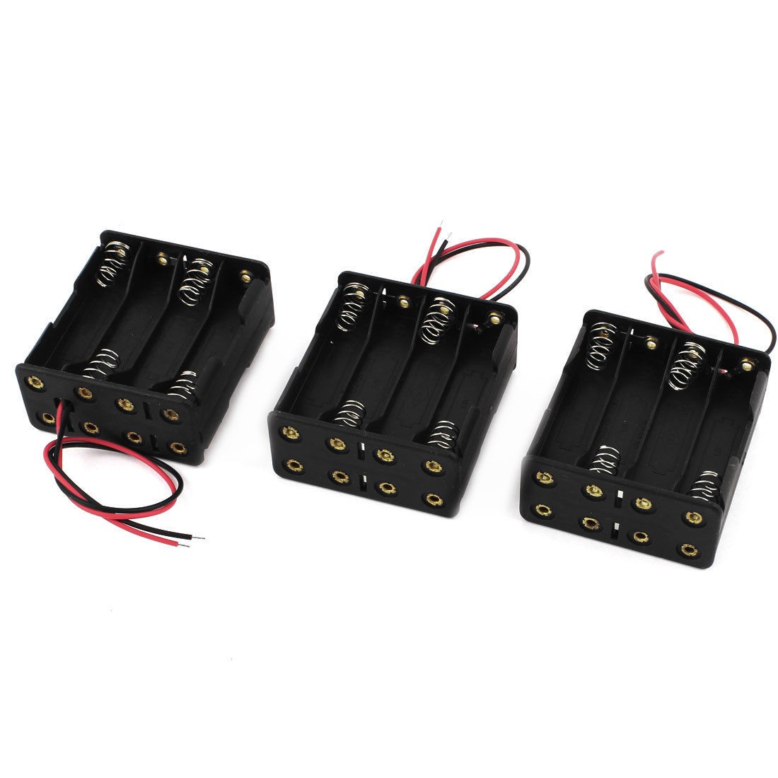 3 Pcs Black 8 x 1 5V AA Battery Batteries Holder Storage Case w Leads Wire