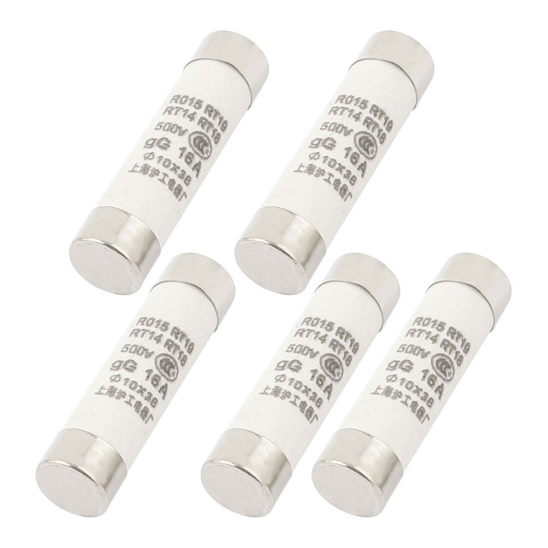 5 Pcs 10mm x 38mm Ceramic Body Cylindrical Fuse Link AC 500V 16A