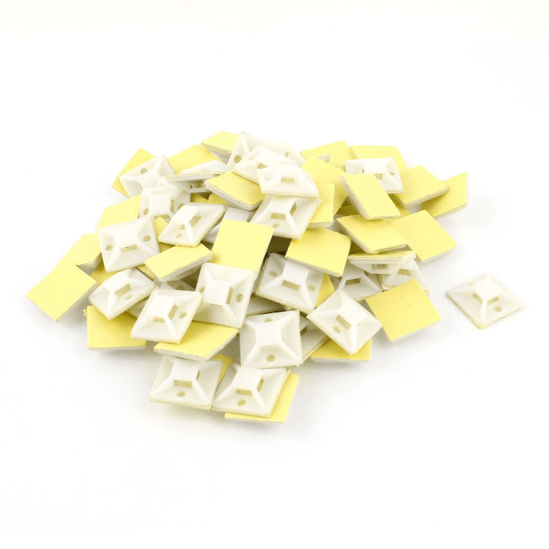 90 Pcs 25mm x 25mm Square White Plastic Self Adhesive Fixing Wire Tie Mount Base