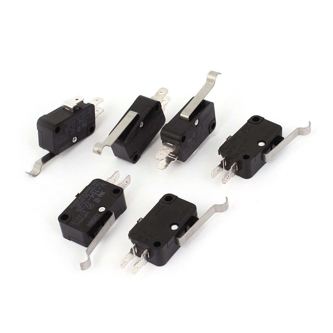 6 Pcs 2 Pin Adjustable Lever Actuator Micro Limit Switch Black AC 250V 125V 15A
