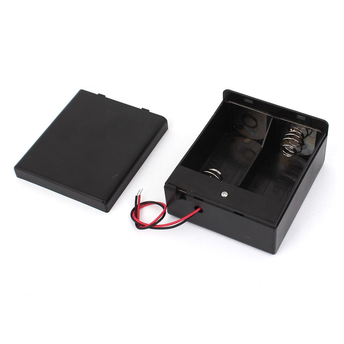 Wire Leaded Rectangle Black Plastic 2 x 1 5V D Size Battery Holder Case Storage