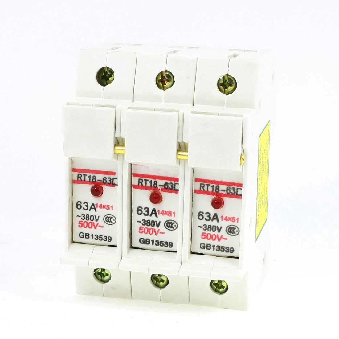 RT18-63A AC 380V 3 Poles 14x51mm Fuse Holder Base w LED Indicator