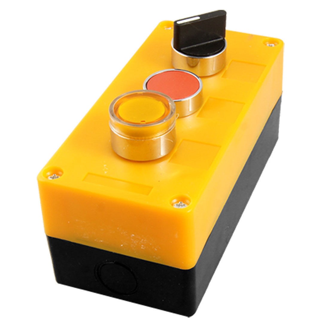 AC 110V Yellow Lamp Cap Rotary Red Flat 2NO 1NC Switch Push Button Station