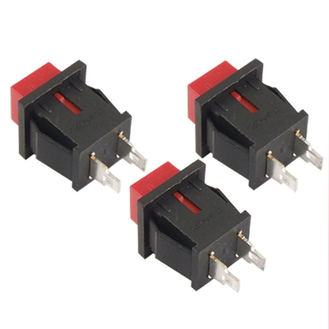 3Pcs Red Cap Square Momentary N/O OFF-(ON) Car Boat 3V/6V/9V/12V Push Switch