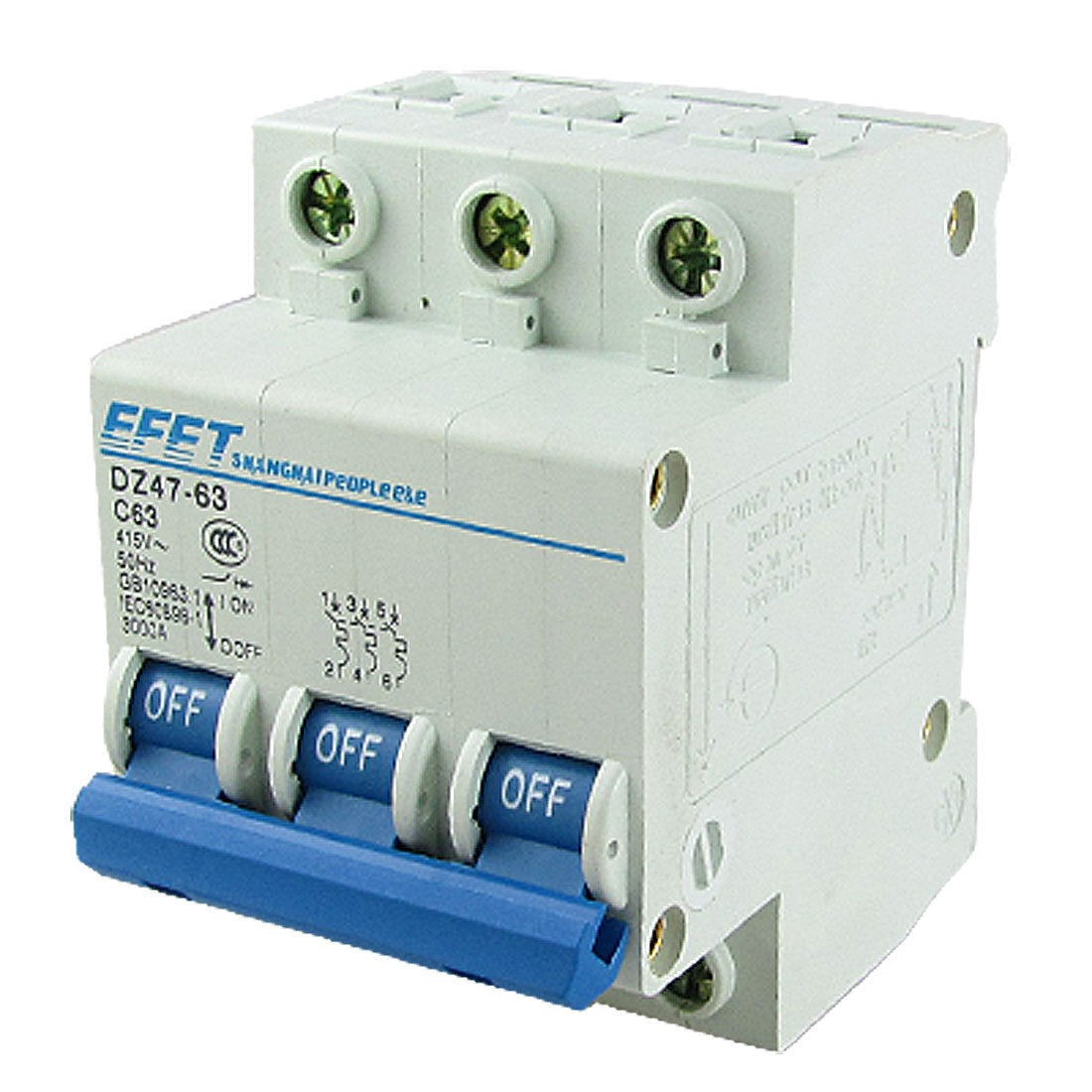 DZ47-63 AC 415V 63A 3 Poles Short Overload Mini Circuit Breaker