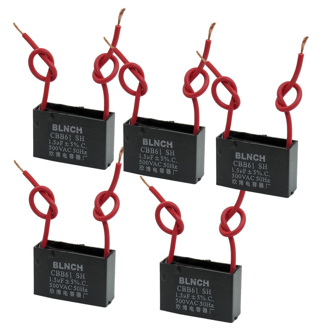 5 Pcs CBB61 1.5uF AC 500V Rectangle Non Polar Motor Run Capacitor