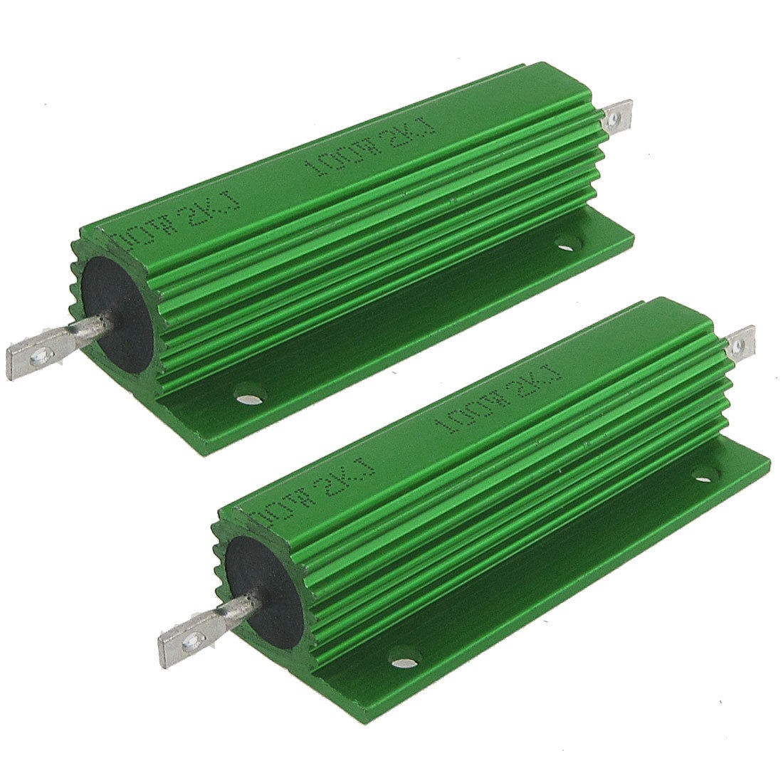 2 Pcs Green Aluminum Housed Wirewound Resistors 100 Watt 2K Ohm 5%