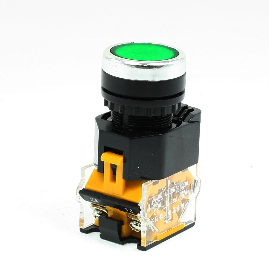AC 380V 10A 1NO 1NC 4 Terminals Green Momentary Push Button Switch LA38-11