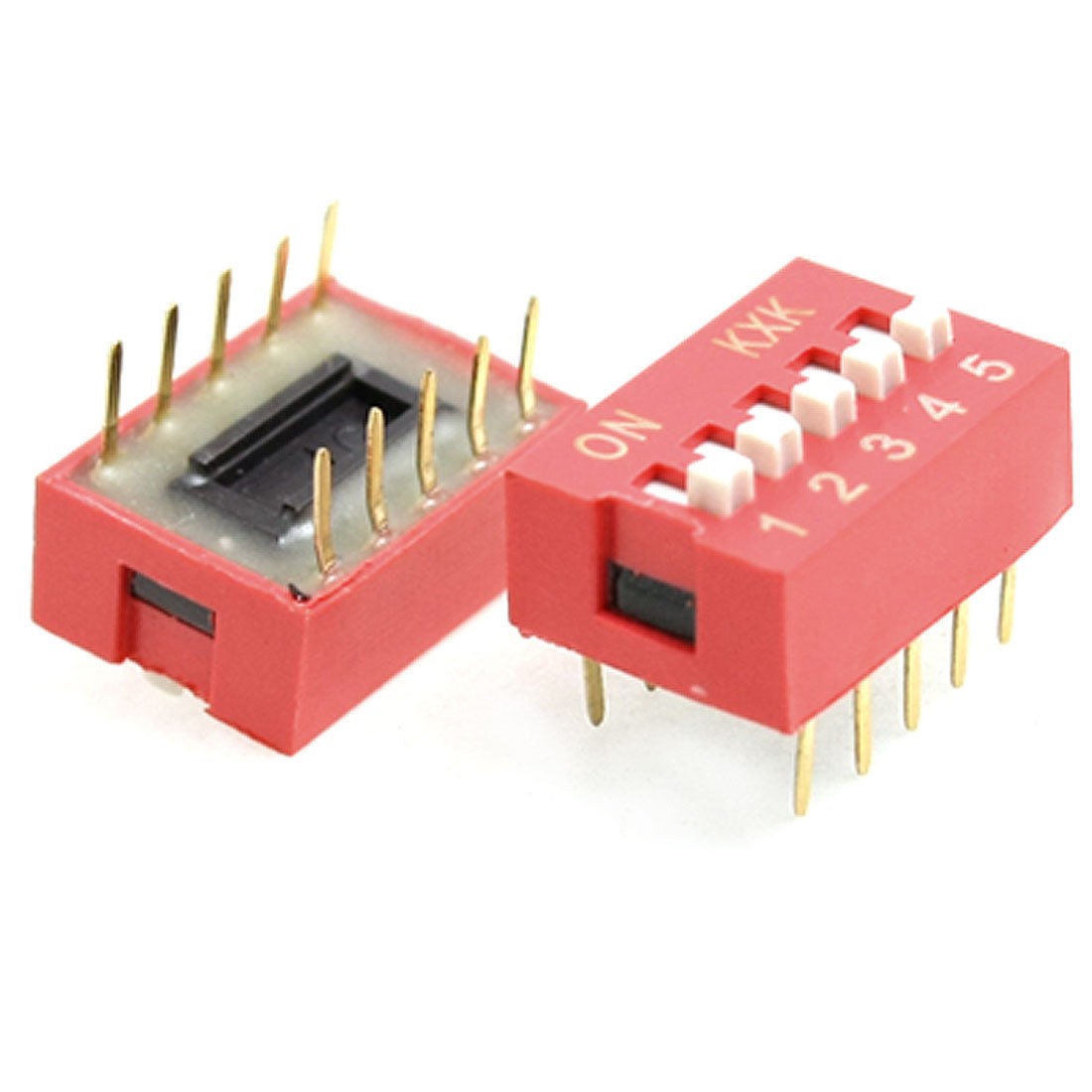 10 Pcs 2.54mm Pitch 5 Position Slide Type DIP Switch Red Ympno