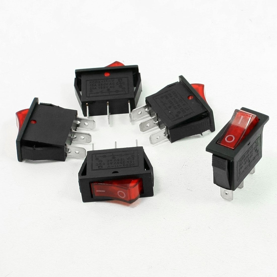 5 Pcs AC 15A 250V 125V 20A 3 Pins SPST On/Off Neon Light Rocker Switch