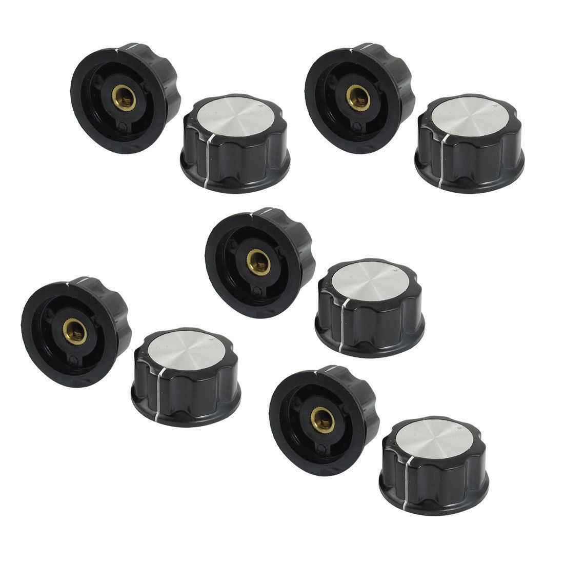 10 Pcs Black Silver Tone 30mm Top Rotary Knobs for 6mm Dia. Shaft Potentiometer