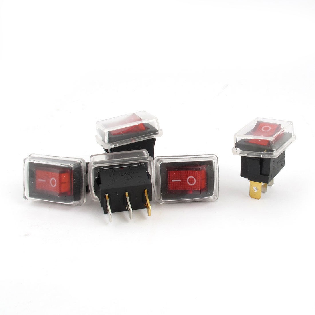 5pcs AC 125V 10A 250V 6A SPST on Off 3 Pins Waterproof Rocker Switch